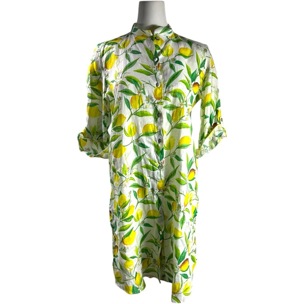 Luiselle 100% Linen Lemon Made In Italy Button Shirt Dress Size Medium
